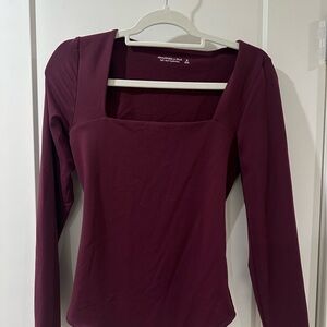Abercrombie Women's Square Neck Long Sleeve Top - Burgundy